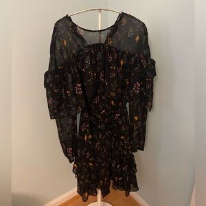 Rebecca Minkoff 2 black floral tie waist dress